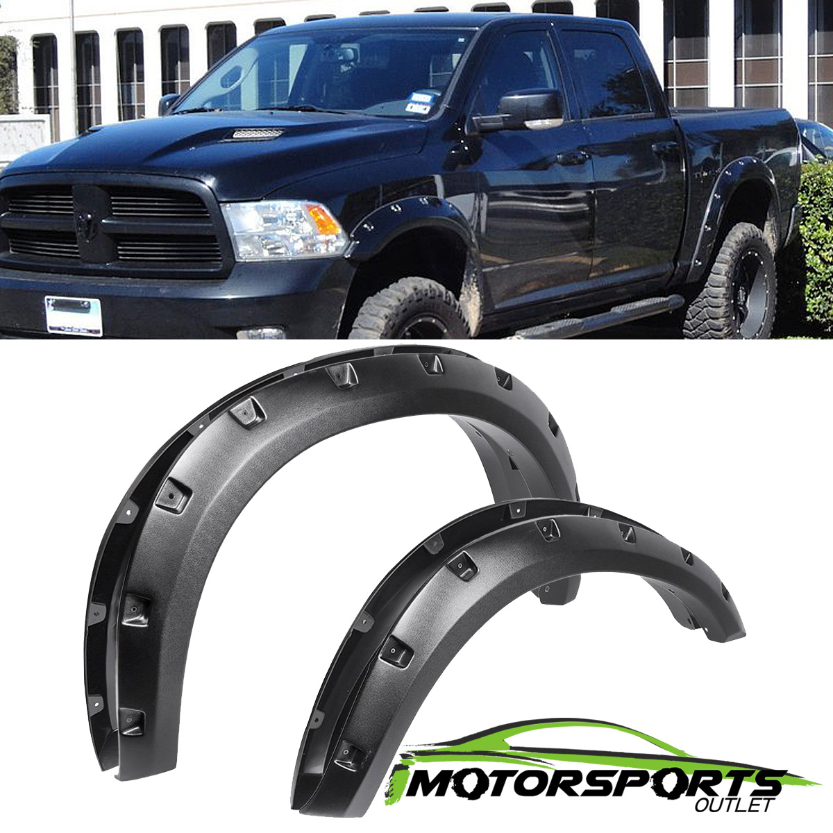 20092017 Dodge Ram 1500 Fender Flares Pocket Rivet Style Bolt On Black Cover Automotive